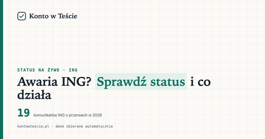 Awaria ING dziś? Status bankowości i przerwy techniczne