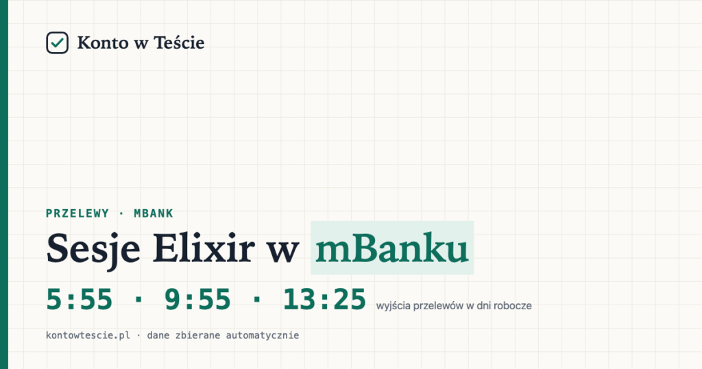Sesje Elixir mBank i przelew natychmiastowy: godziny, limity, przerwy