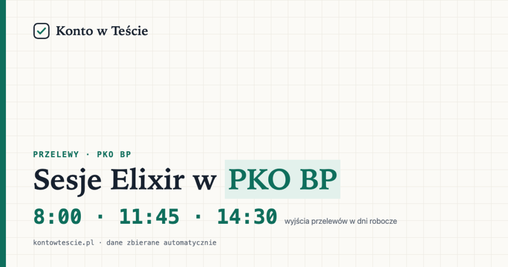 Sesje Elixir PKO BP i przelew natychmiastowy: godziny, limity, przerwy